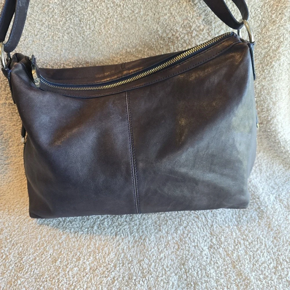 Ted Baker Leather Hobo Shoulder Bag Purse Dark Purple Plum Buckle Accents